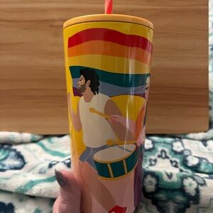 Starbucks Yellow Tumbler with Artistic Figures